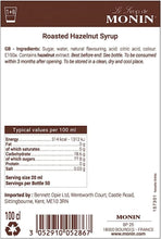 Load image into Gallery viewer, MONIN Premium Hazelnut Syrup 1L with FREE Cocktail Recipe Card