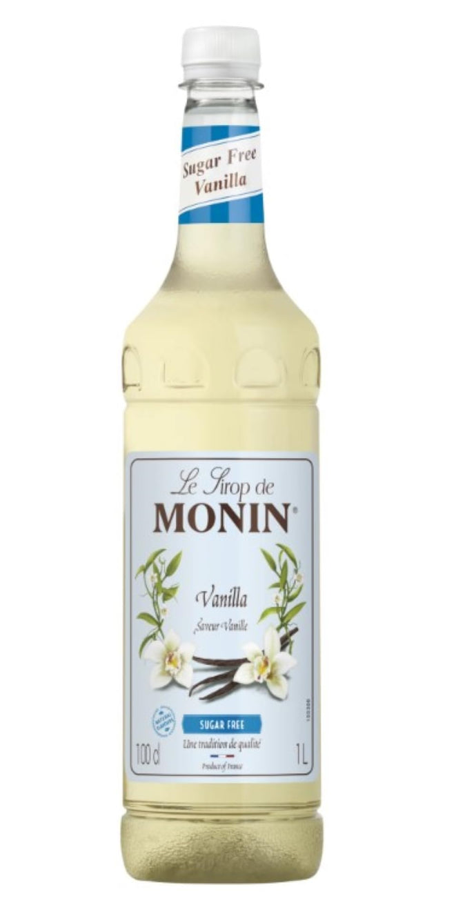 MONIN Premium Sugar Free Vanilla Syrup 1L with FREE Cocktail Recipe Card