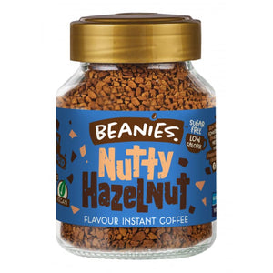 6X Beanies Nutty Hazelnut Flavoured Instant Coffee Jars: 50g per jar